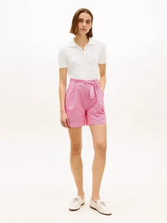 Shorts en seersucker vichy avec ceinture