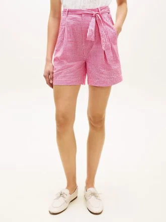 Shorts en seersucker vichy avec ceinture