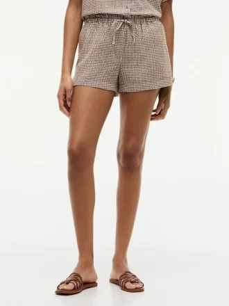 Shorts à enfiler en lin mélangé à carreaux vichy