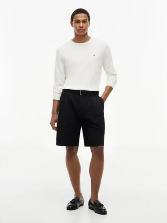 Shorts à plis et ceinture, coupe décontractée, 25 cm