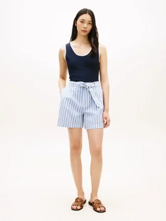 Shorts rayés en lin mélangé avec ceinture Shorts rayés en lin mélangé avec ceinture