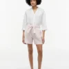 Shorts à rayures en lin mélangé avec ceinture