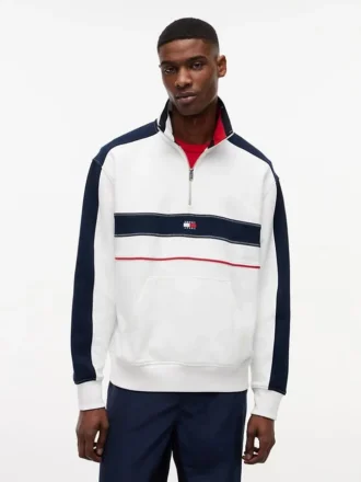 Sweat-shirt Tommy Jeans à fermeture éclair quart de longueur et empiècements de couleur
