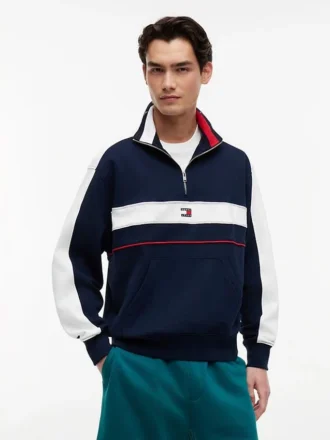 Sweat-shirt Tommy Jeans à fermeture éclair quart de longueur et empiècements de couleur