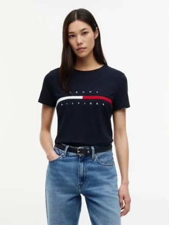 T-shirt avec logo drapeau rayé brodé