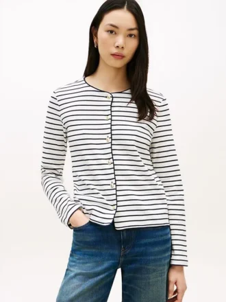 T-shirt cardigan en coton interlock rayé