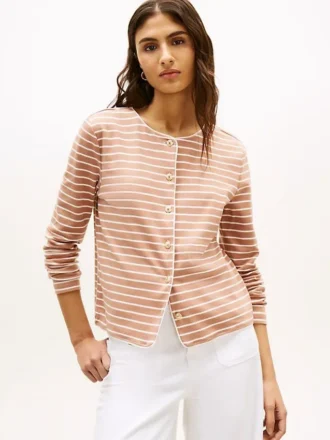 T-shirt cardigan en coton interlock rayé