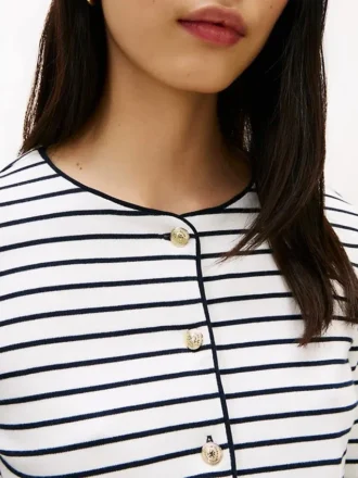 T-shirt cardigan en coton interlock rayé