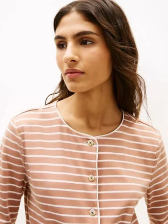 T-shirt cardigan en coton interlock rayé