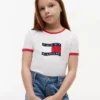 T-shirt à col rond et bordures contrastées avec logo drapeau ondulé pour enfants
