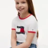 T-shirt à col rond et bordures contrastées avec logo drapeau ondulé pour enfants