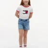 T-shirt à col rond et bordures contrastées avec logo drapeau ondulé pour enfants
