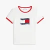 T-shirt à col rond et bordures contrastées avec logo drapeau ondulé pour enfants