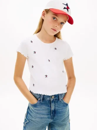 T-shirt côtelé avec étoiles brodées pour enfants