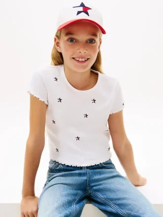 T-shirt côtelé avec étoiles brodées pour enfants