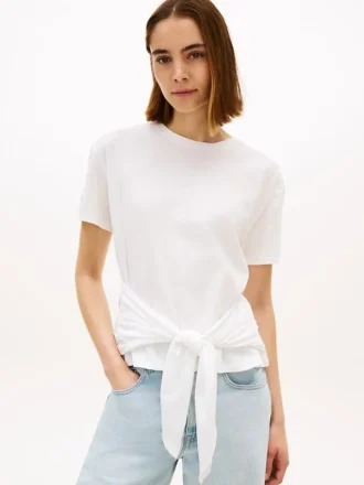 T-shirt en coton flammé à nouer sur le devant
