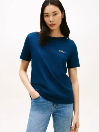 T-shirt en coton interlock à boutons dorés
