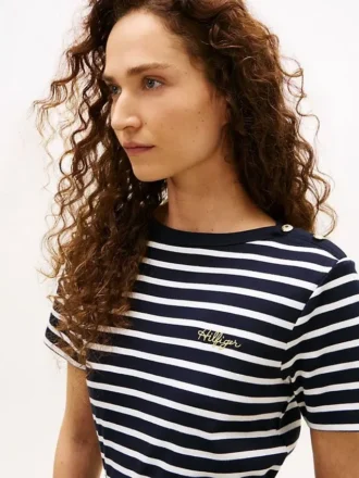 T-shirt en coton interlock à boutons dorés