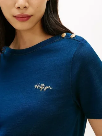 T-shirt en coton interlock à boutons dorés