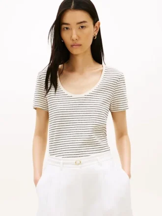 T-shirt à encolure dégagée en mélange de lin