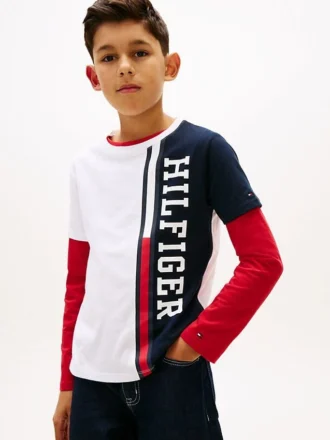 T-shirt enfant à logo et blocs de couleur verticaux