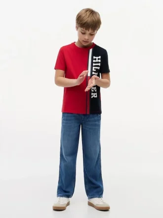 T-shirt enfant à logo et blocs de couleur verticaux