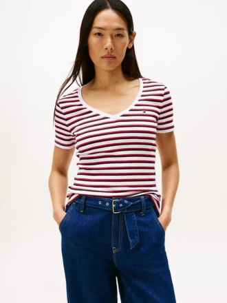 T-shirt Favorite à rayures et col en V