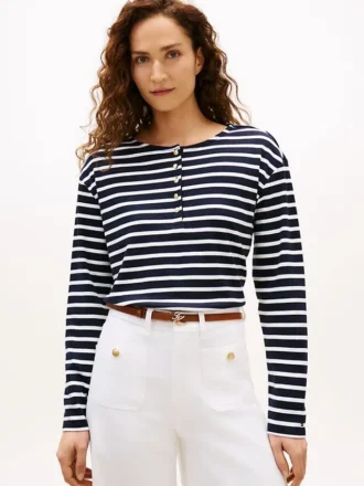 T-shirt Henley en coton interlock coupe décontractée