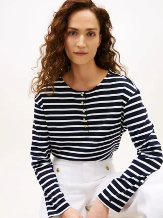 T-shirt Henley en coton interlock coupe décontractée