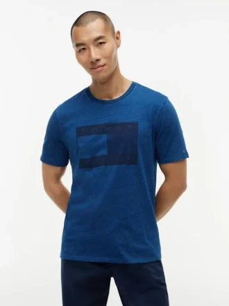T-shirt à logo drapeau teint à l&rsquo;indigo