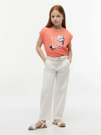 T-shirt à logo floral en paillettes pour enfants