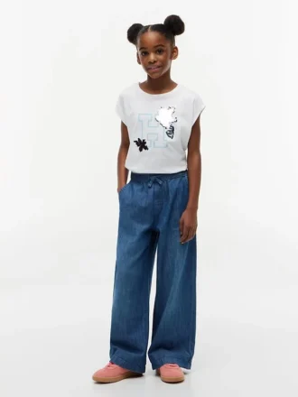 T-shirt à logo floral en paillettes pour enfants