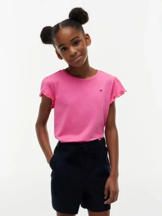 T-shirt à manches bordées de dentelle pour enfants