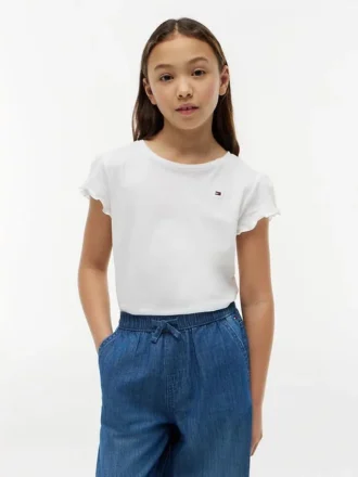T-shirt à manches bordées de dentelle pour enfants