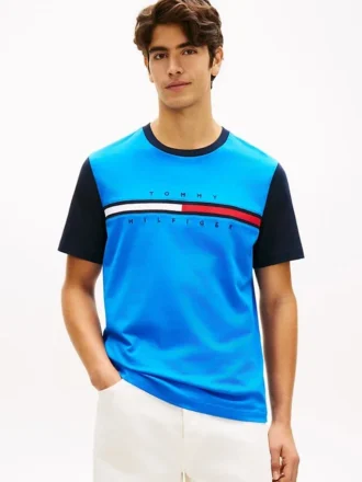 T-shirt à manches contrastées et logo drapeau