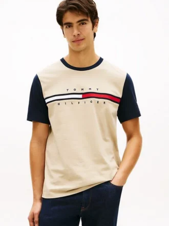 T-shirt à manches contrastées et logo drapeau