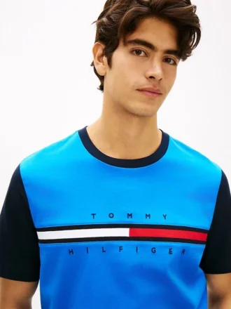 T-shirt à manches contrastées et logo drapeau