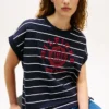 T-shirt à manches dolman rayé avec logo en arc T-shirt à manches dolman rayé avec logo en arc