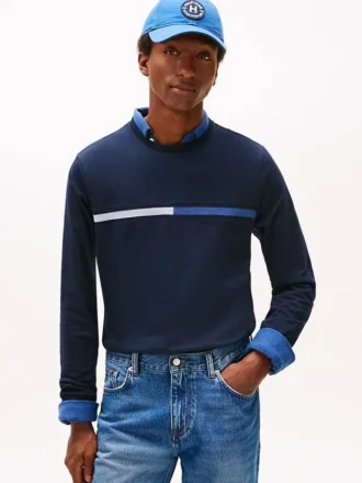 T-shirt à manches longues avec logo drapeau ton sur ton