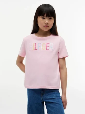 T-shirt à paillettes avec logo Hilfiger pour enfant