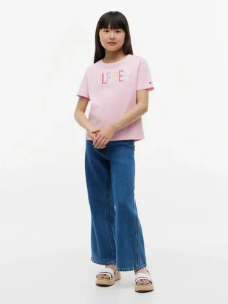 T-shirt à paillettes avec logo Hilfiger pour enfant
