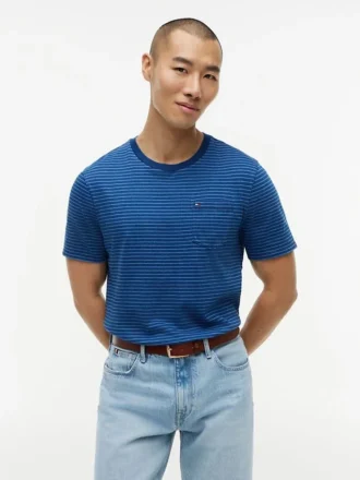 T-shirt à poche rayé teint à l&rsquo;indigo