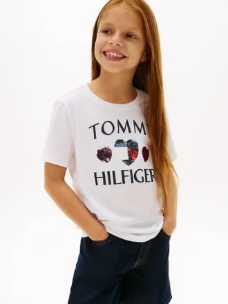 T-shirt pour enfant avec logo cœur à paillettes