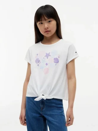 T-shirt pour enfant à nouer sur le devant avec motif coquillage