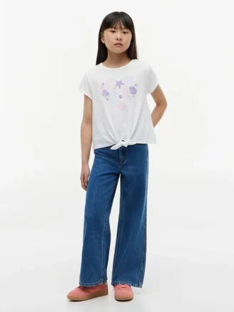 T-shirt pour enfant à nouer sur le devant avec motif coquillage
