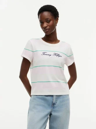 T-shirt rayé avec logo brodé