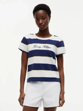 T-shirt rayé avec logo brodé