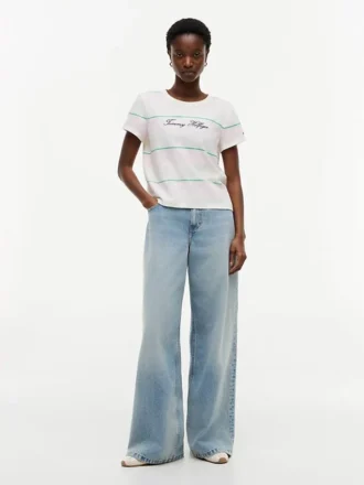 T-shirt rayé avec logo brodé