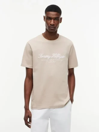T-shirt rayé avec logo nautique en lettres cursives
