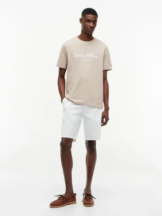 T-shirt rayé avec logo nautique en lettres cursives